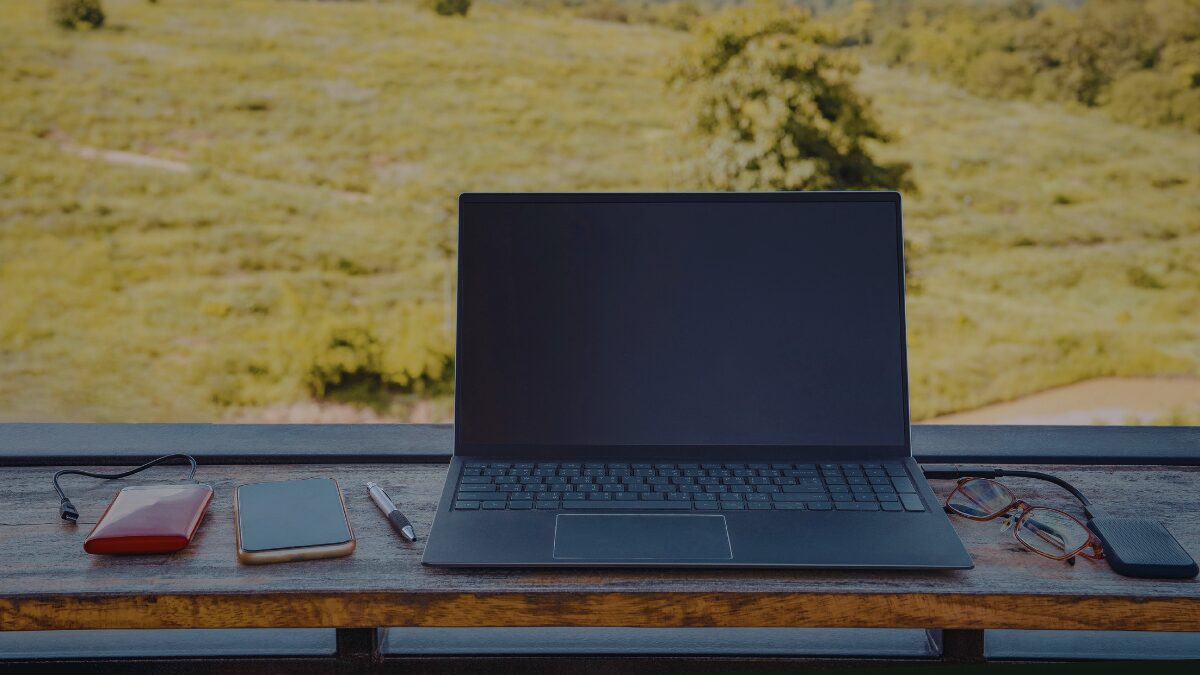 laptop in scenic location for digital nomad