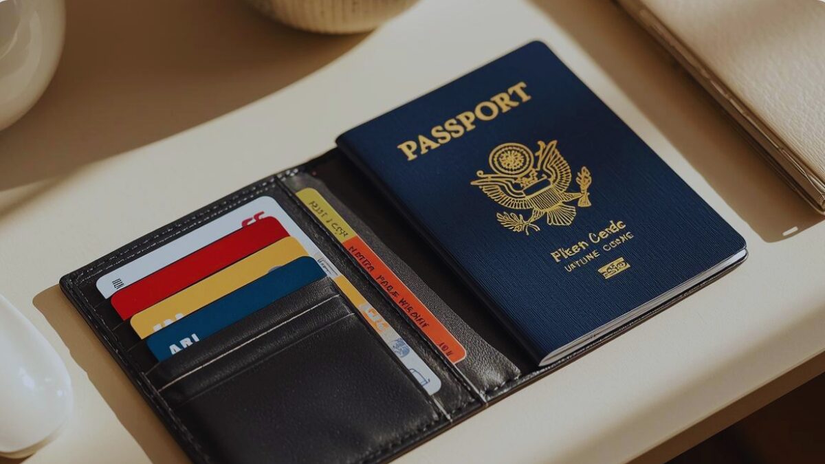 travel credit cards, passport, credit cards flatlay sperad neatly across desk, minimal vibe, travel finances, banking abroad, international travel, travel planning, global travel, financial travel tips, travel budgeting,