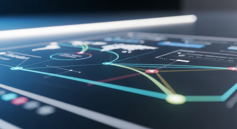 Modern digital interface illustrating interconnected global travel networks and technology solutions.
