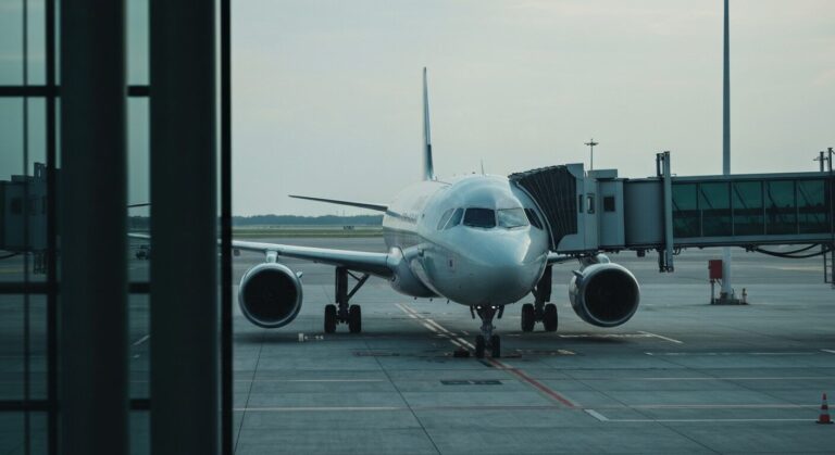 Airbus A321XLR aircraft at a modern airport gate