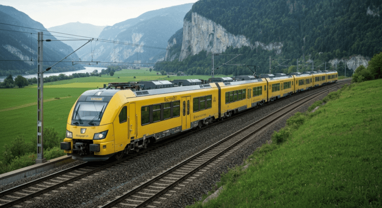 Modern RegioJet train on a scenic European route, showcasing new dual-system locomotives