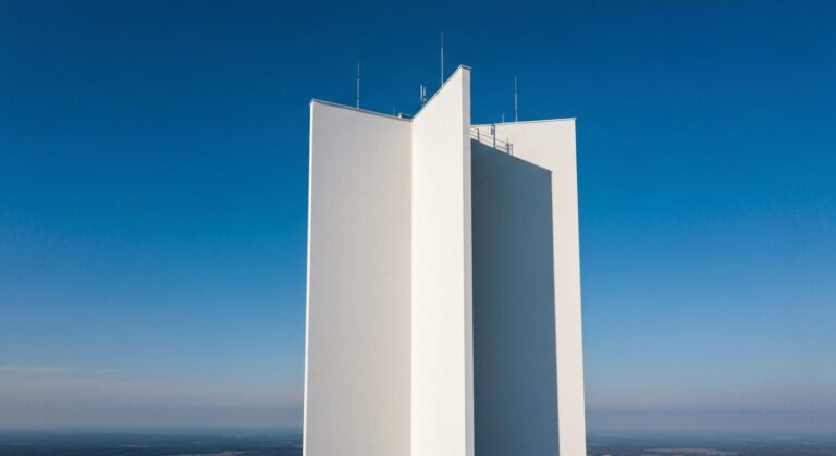 Modern air traffic control radar system at an airport facility.