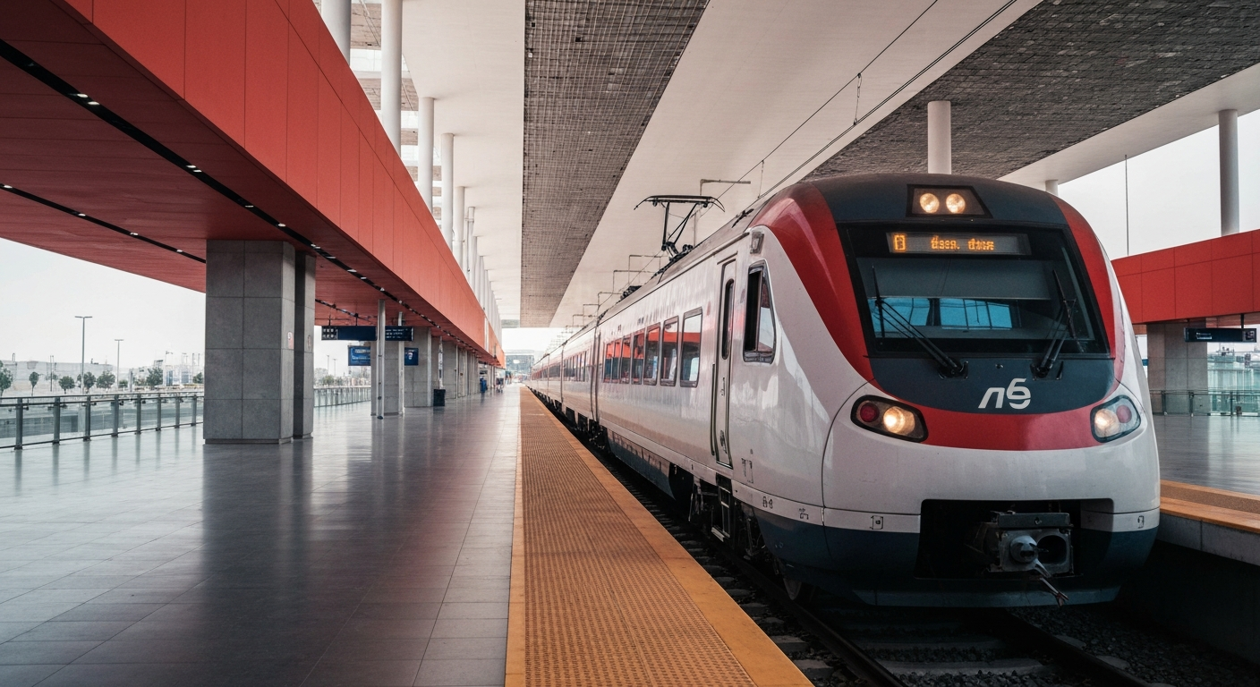Modern passenger train at a newly developed railway station in Mexico
