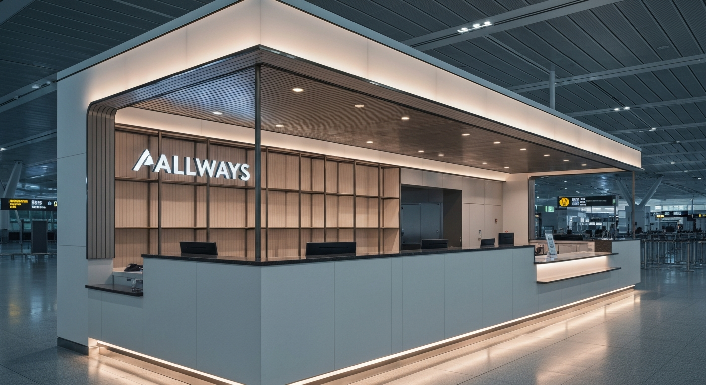 Modern ALLWAYS Concierge counter within the sleek Hong Kong International Airport Terminal 2
