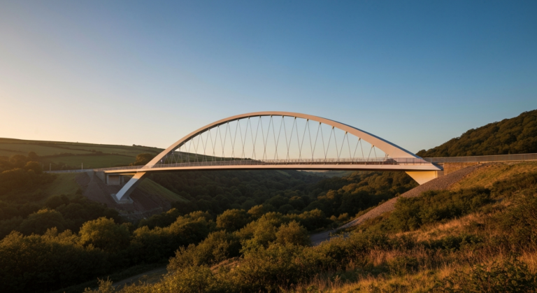 Modern railway bridge infrastructure in the UK, ensuring safe and reliable train travel