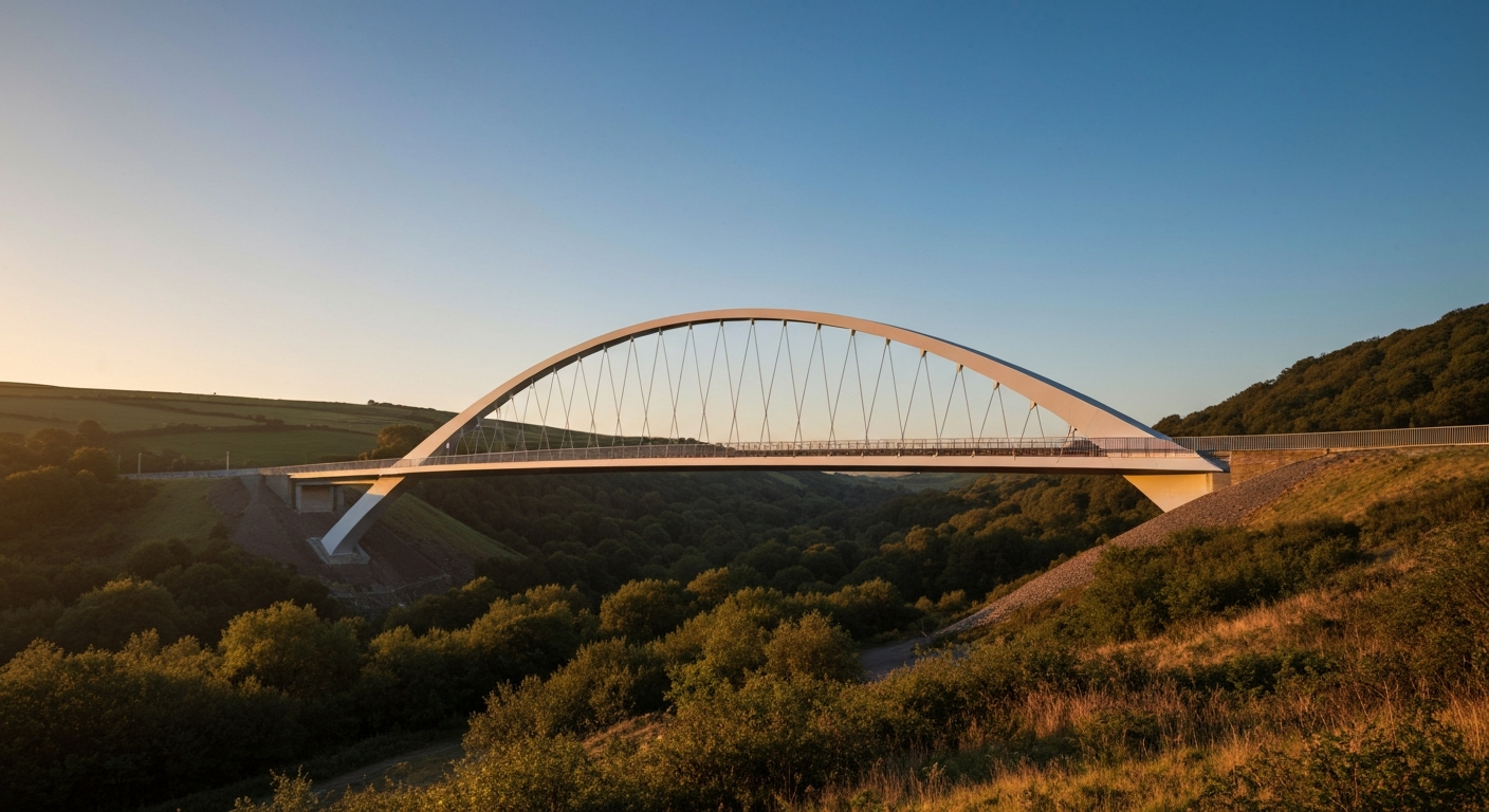 Modern railway bridge infrastructure in the UK, ensuring safe and reliable train travel