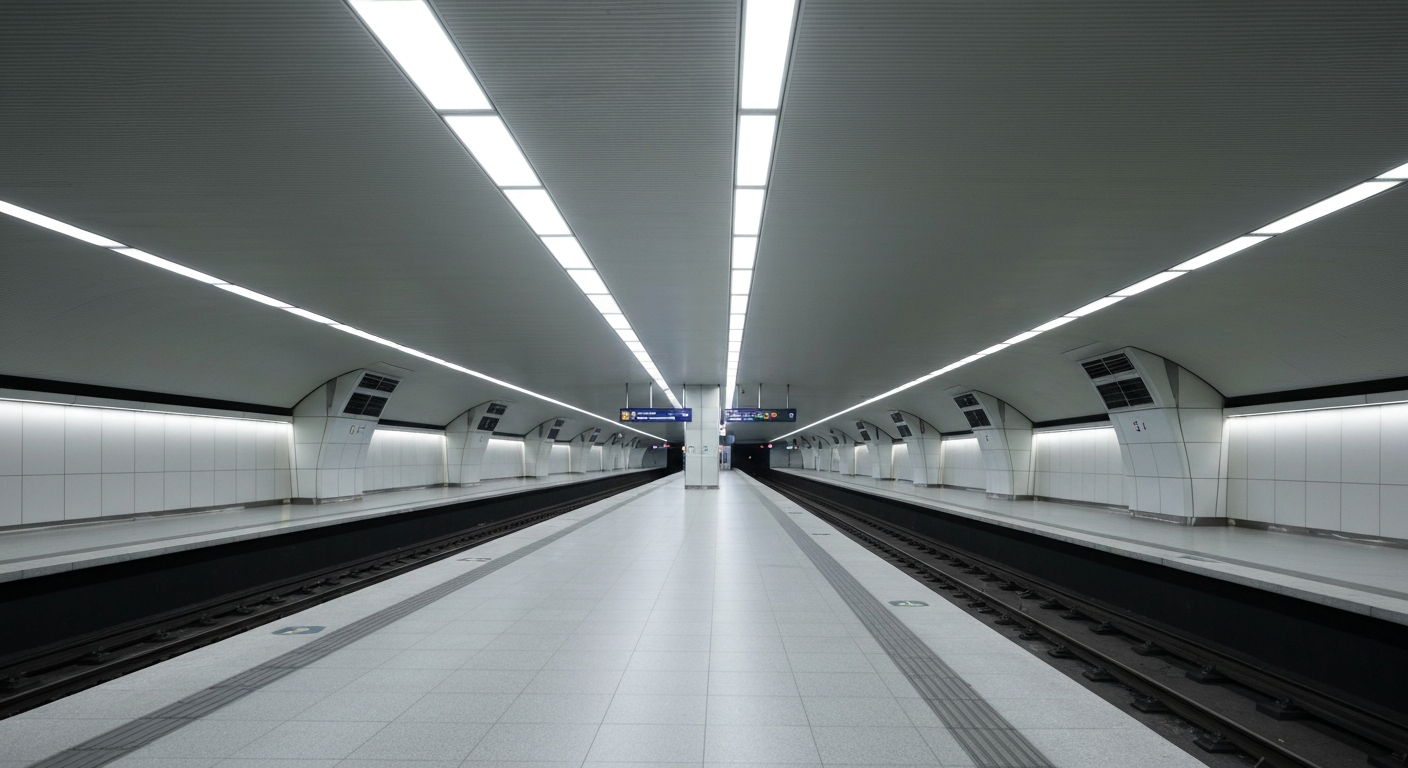 Modern Madrid Metro station platform featuring newly installed cooling units for enhanced passenger comfort.