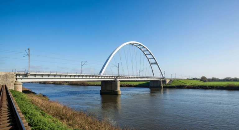 Modern railway bridge infrastructure in the UK Eastern Region under clear skies