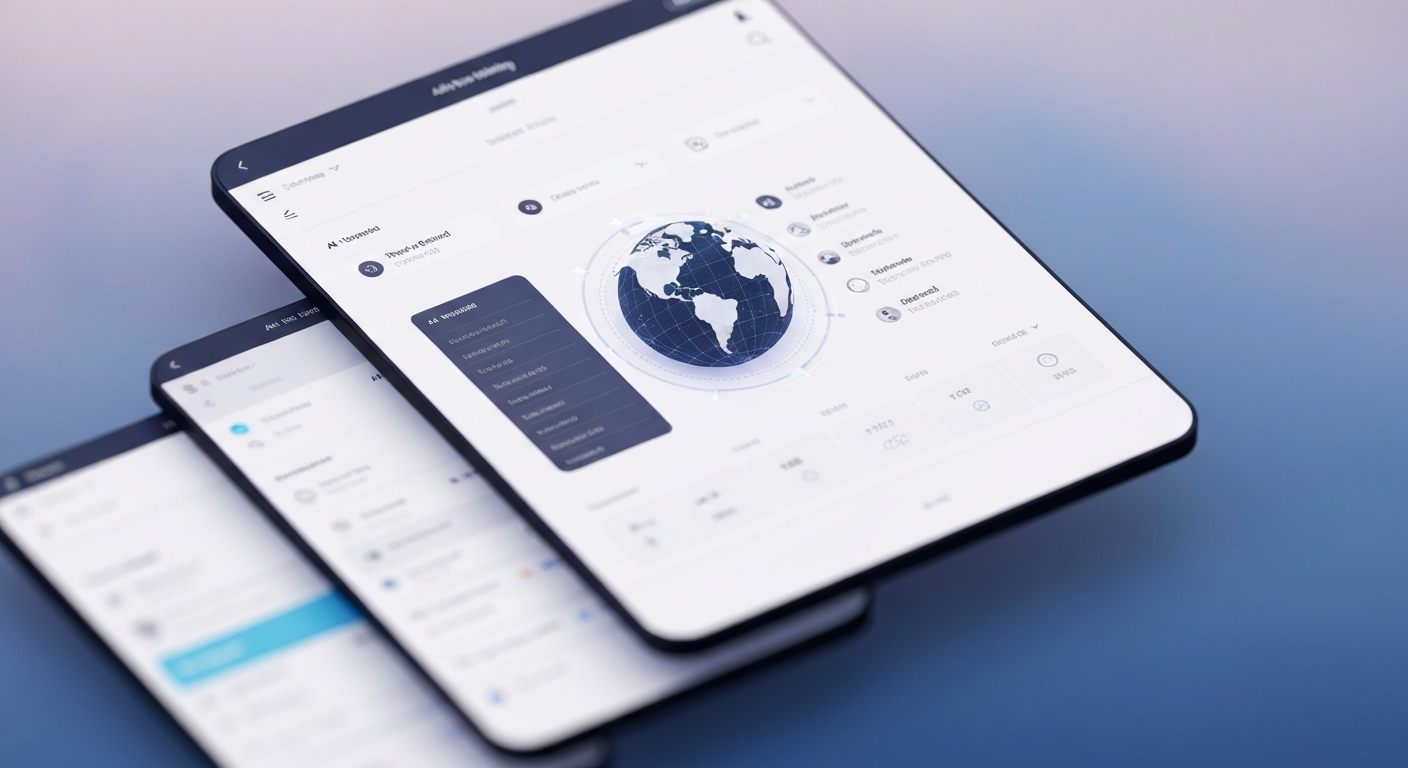 Modern digital travel booking interface showcasing AI integration and global connectivity